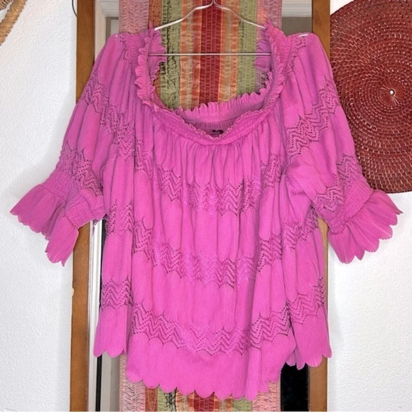 NWT Lane Bryant Orchid Purple Off the Shoulder Scalloped Edge Top size 26/28 - Picture 2 of 10